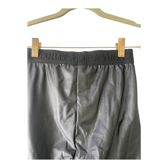 Versace Jeans Couture Logo Elastic Waist High Rise Shiny Leggings Black 38/ US 2 - Picture 11 of 13